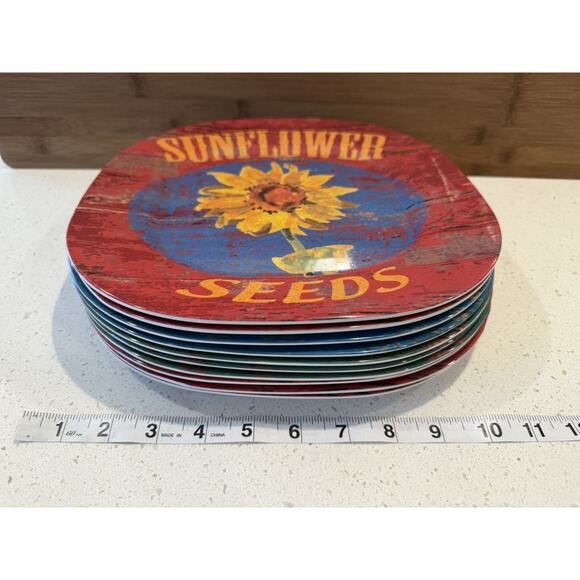 Melamine Square‎ Plates Garden Sunflower Fresh Cream Tomatoes Sweet Corn (10) - Picture 9 of 10